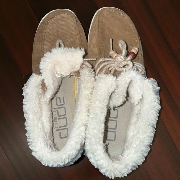 Women’s Hey Dude Britt Fold Slip-On Corduroy Nut Faux Fur Slip On Shoes Size 7 - Picture 8 of 9